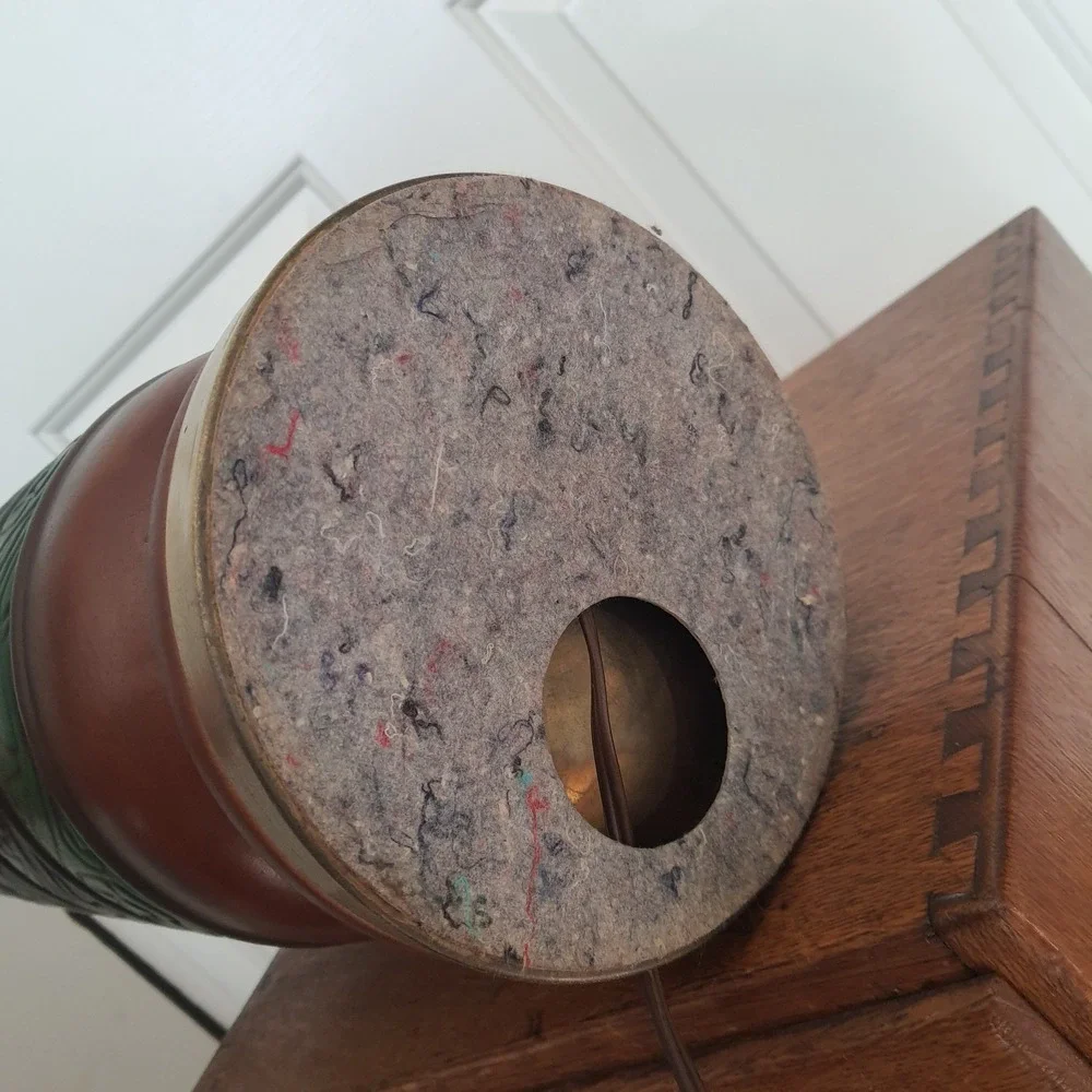 Vintage Embossed Ceramic Lamp Base – Blue & Green Floral Bands – Mid-Century